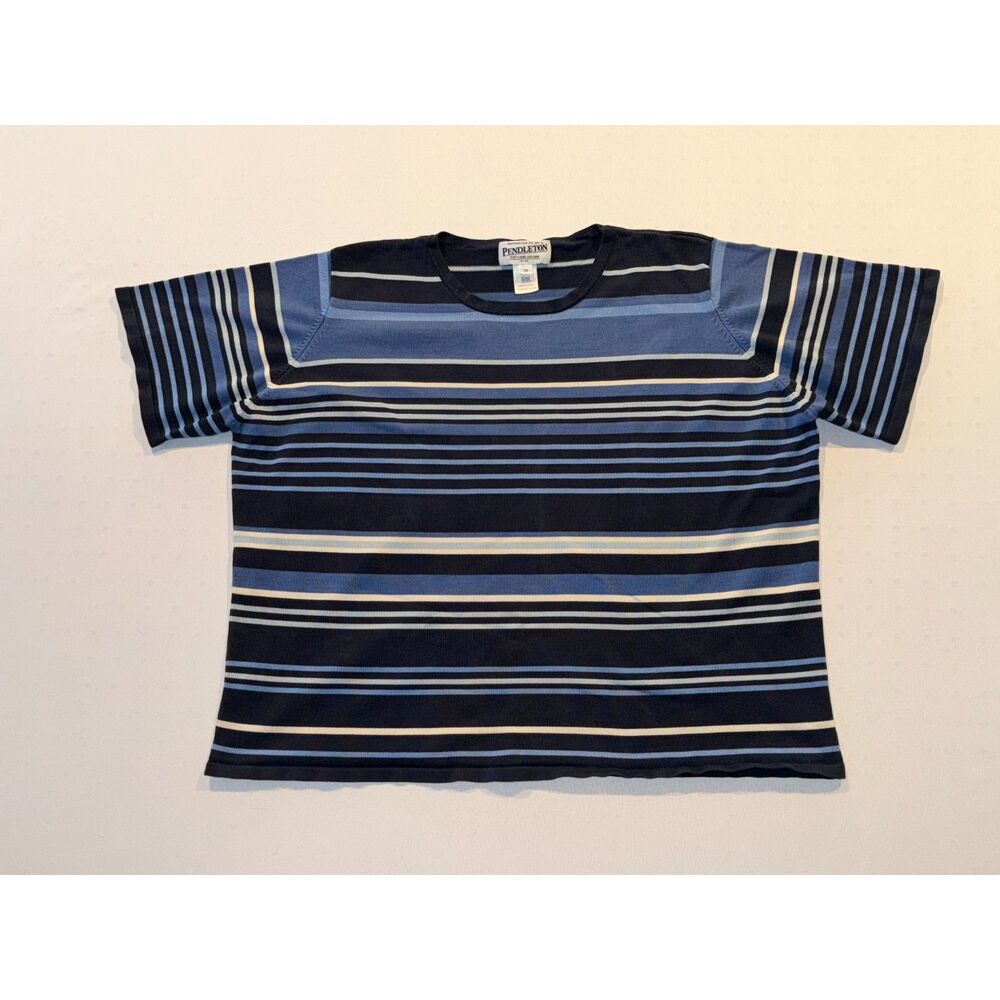 Pendleton Blue Striped Short Sleeve | Silk Blend | Size 1X
